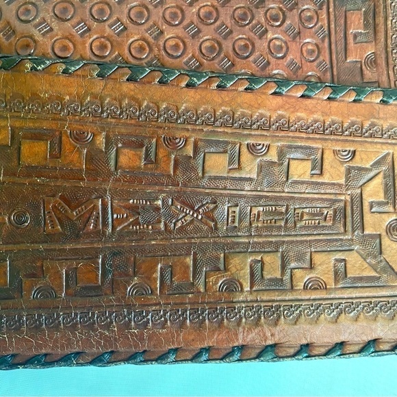 VINTAGE 1950s Hand Tooled Leather Satchel Purse Bag Mexico - Picture 13 of 16